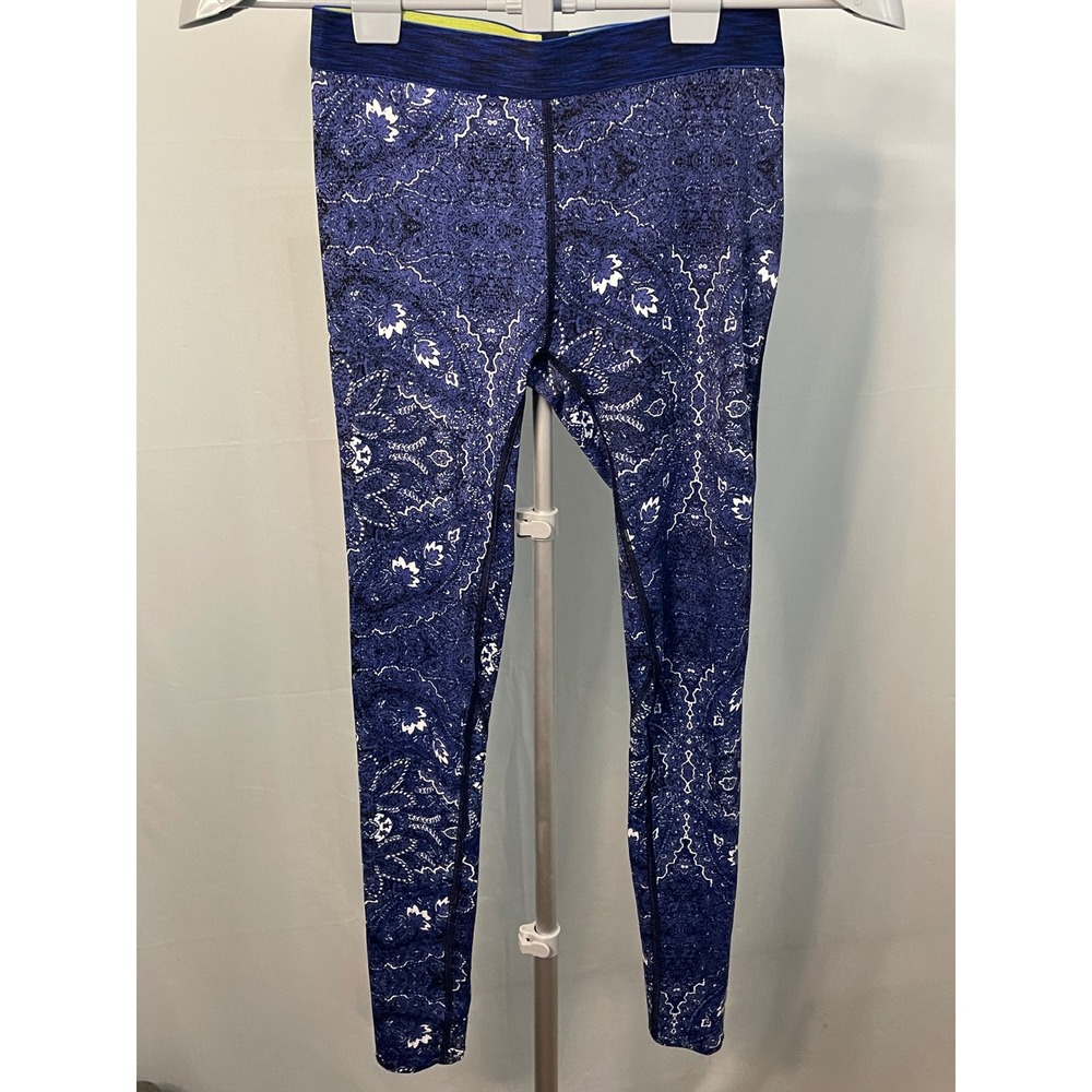 SKINS Women's Medium Blue Paisley‎ Print Athletic Running Leggings Tights